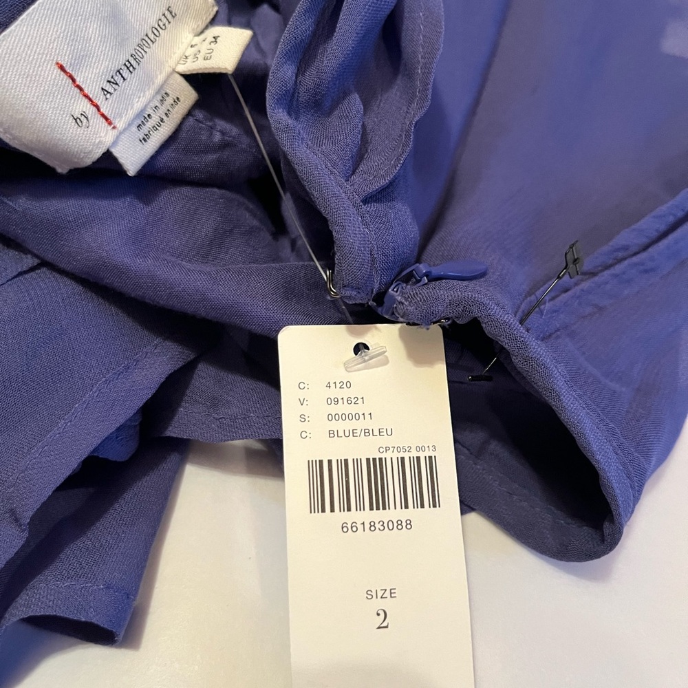 NWT Anthropologie size 2 A-line ruffle slit midi skirt in blue - Picture 6 of 9